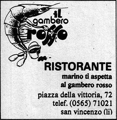Una pubblicità del ristorante Il Gambero Rosso prima che lo rilevasse Fulvio Pierangelini 