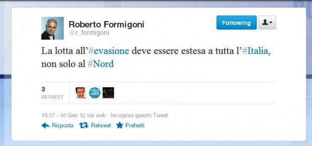 Il tweet di Roberto Formigoni