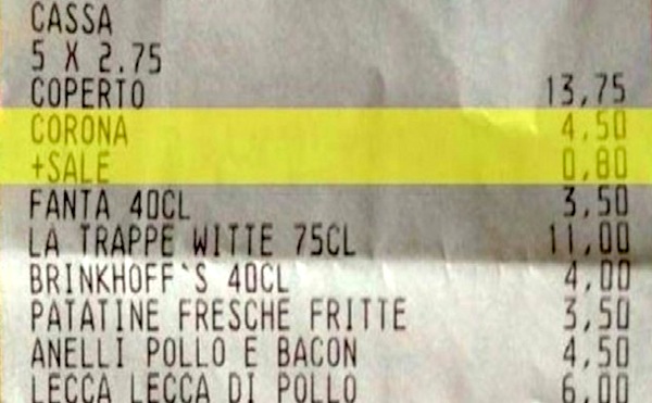 scontrino, pagare sale a parte, napoli
