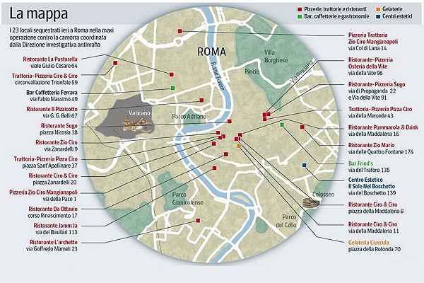 Mappa della Pizza Connection a Roma: tutti i locali sequestrati