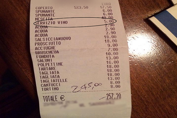 Non di solo vino è fatto il conto al ristorante. Pure del servizio vino
