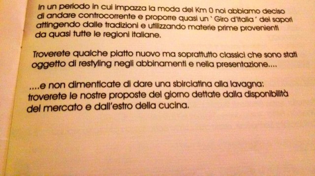Menu giro d'Italia anti Km 0