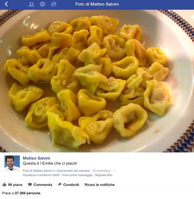 Matteo Salvini, Emilia e tortellini