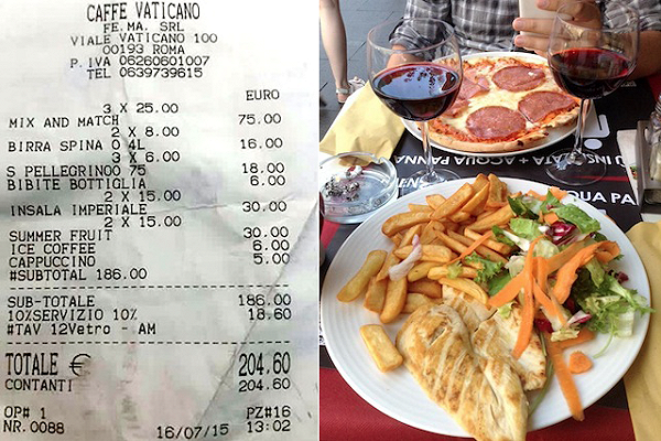Ristoranti Roma |Caffè Vaticano: scontrino da 204 euro per un “pranzo veloce”