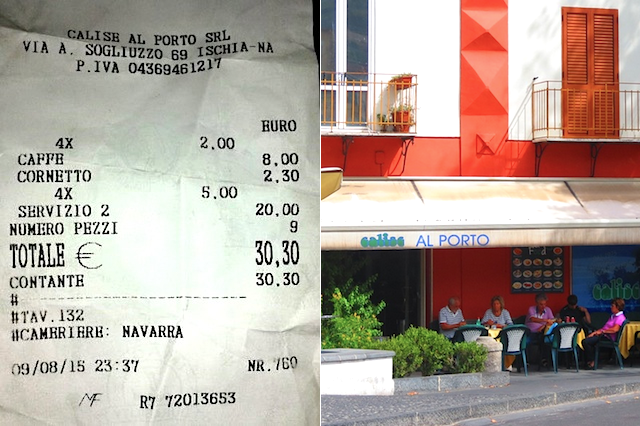 Ischia, Bar Calise: paghereste 20 € per il servizio al tavolo senza battere ciglio?