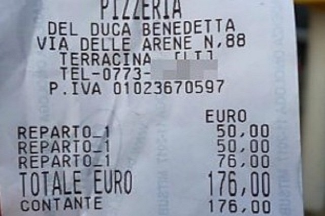 La pizza si vende al chilo non al metro: scontrino da 176 €