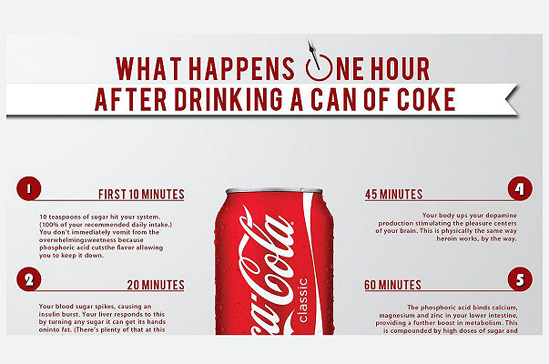 Cosa succede quando beviamo una lattina di Coca Cola: infografica con verifica