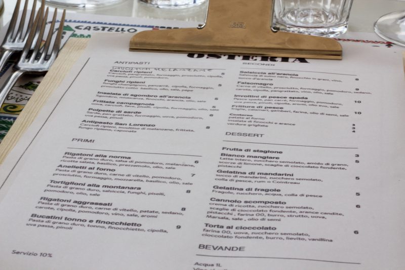 Menu Osteria SanLorenzo Mercato - Palermo