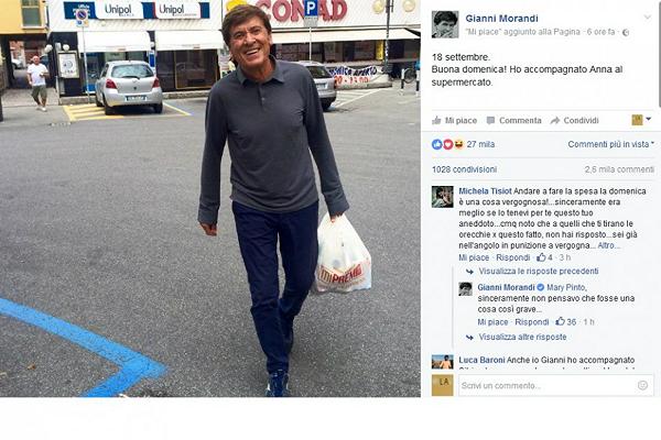 Insulti a Gianni Morandi perché fa la spesa di domenica