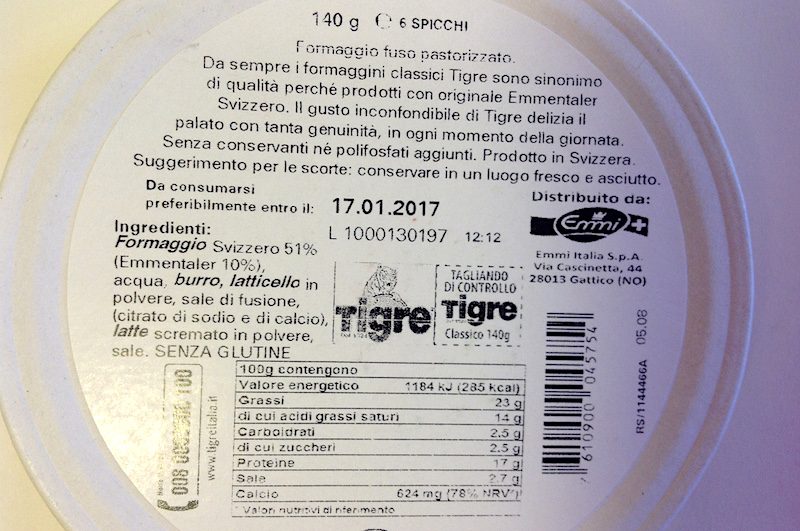 formaggini tigre, etichetta