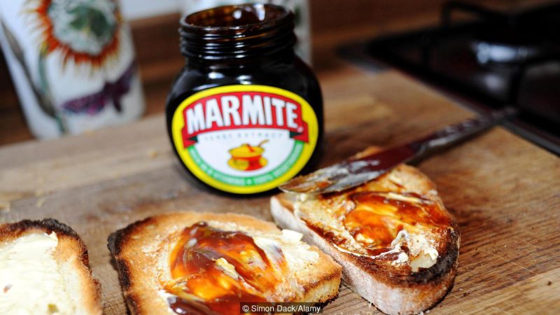 Marmite on toast love it or hate it famous British spread made of yeast extract. Image shot 10/2015. Exact date unknown.