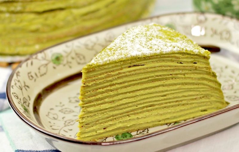 matcha mille crepe cake