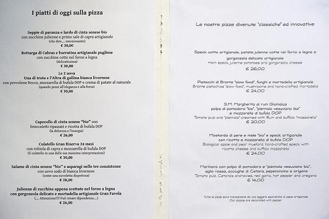 menu in fucina pizzeria