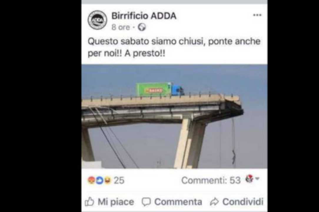 Birrificio annuncia le ferie con il ponte Morandi