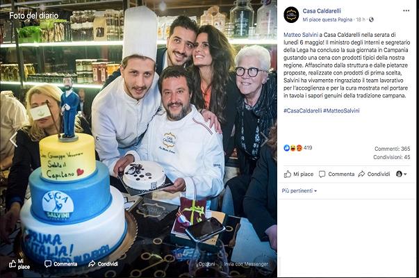 Matteo Salvini al ristorante: se un ministro fa la comunicazione delle aziende