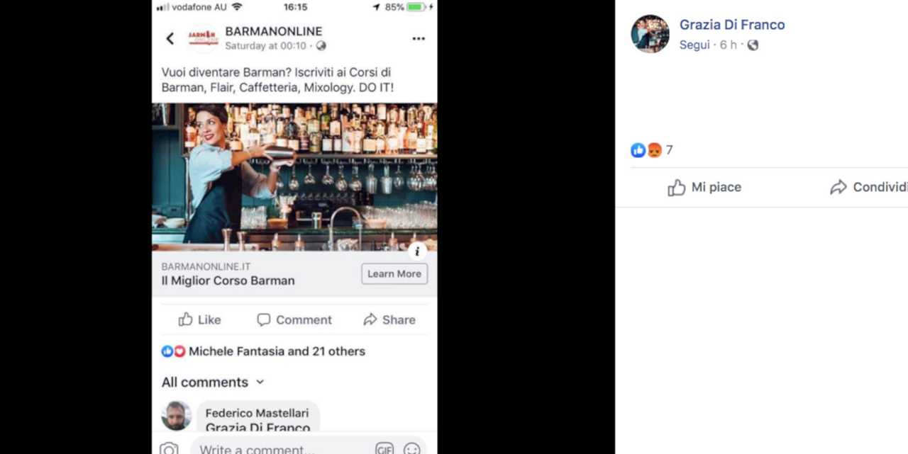 Scuola di barman usa l’immagine di una barman a sua insaputa
