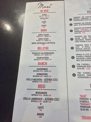 Pizzeria Marì- Menu Bevande