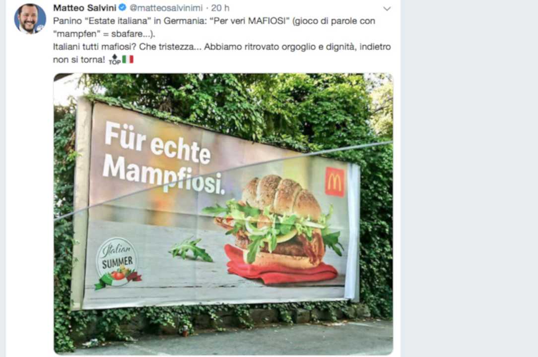 McDonald’s e il panino per mafiosi: Matteo Salvini si indigna, ma sbaglia Paese