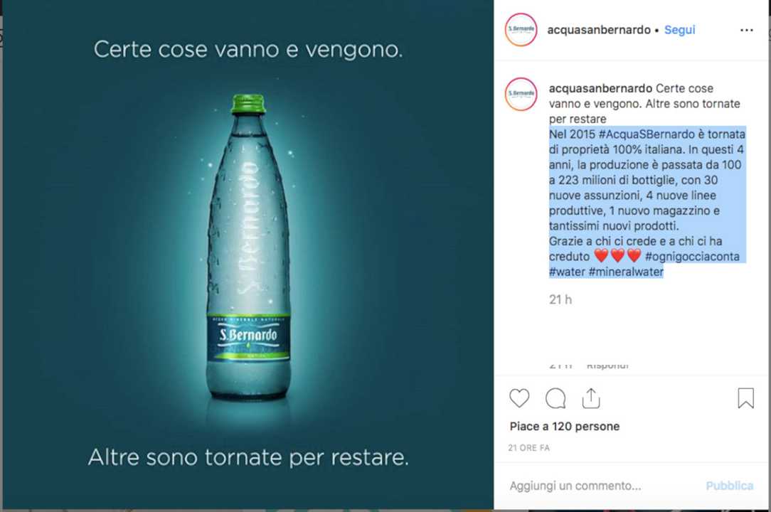 Acqua San Bernardo sui social: noi siamo 100% italiani