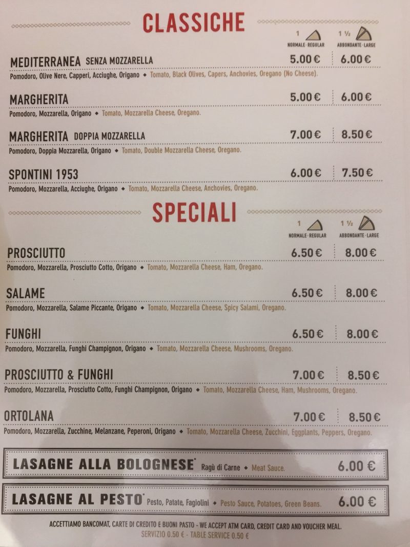 Spontini - Menu Pizze