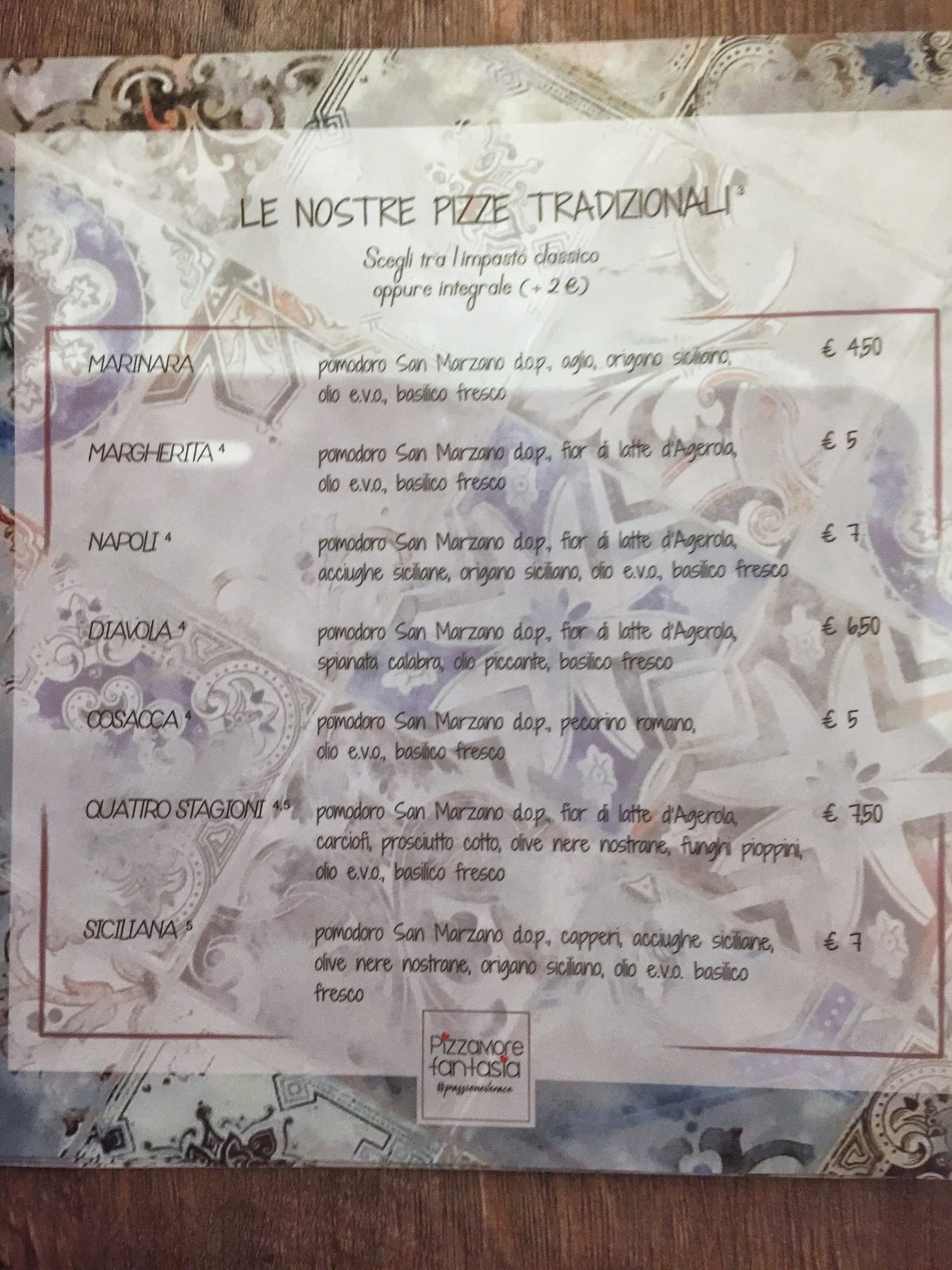 Pizzamorefantasia a Legnano - Menu Pizze Tradizionali