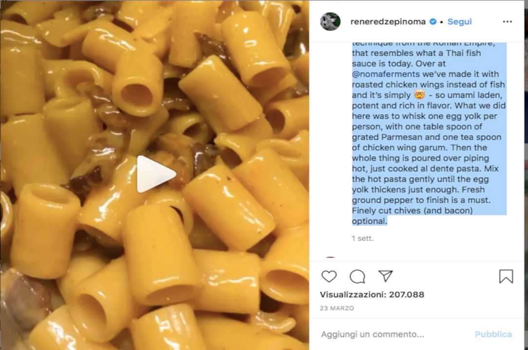 Chef René Redzepi cucina la pasta alla carbonara Noma’s style