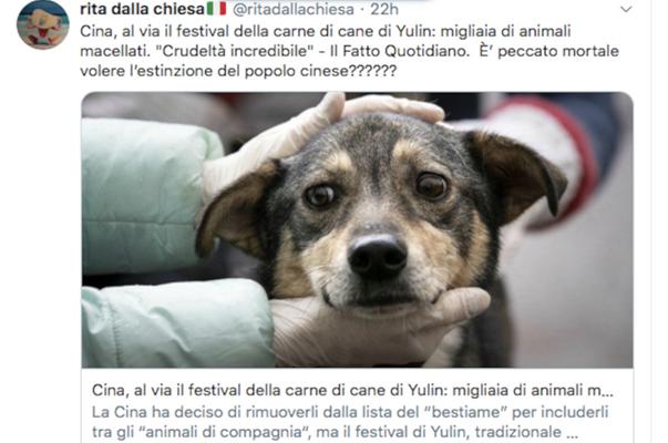 Rita Dalla Chiesa vuole l’estinzione dei Cinesi per il festival della carne di cane