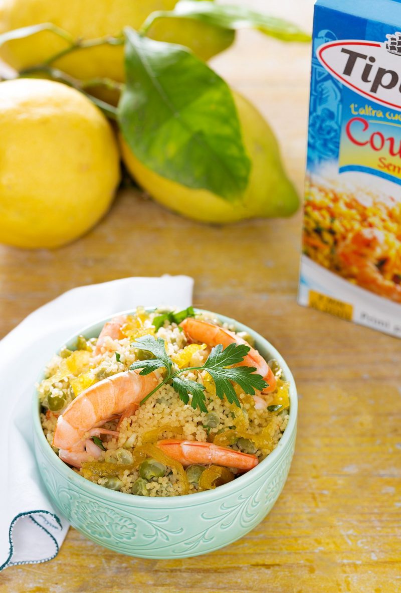 cous cous con piselli e gamberi ricetta