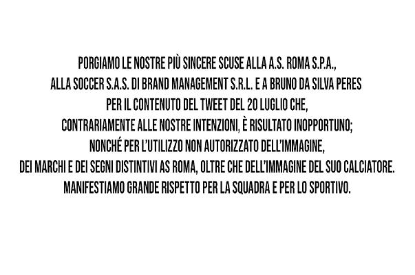 Ceres si scusa con il calciatore Bruno Peres e la Roma per un tweet