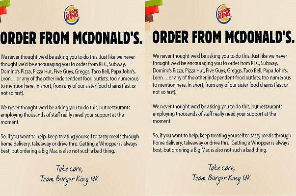Burger King: “Ordinate da McDonald’s, purché sosteniate i ristoranti”