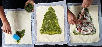 Stendete il pesto e la pancetta sulla sfoglia