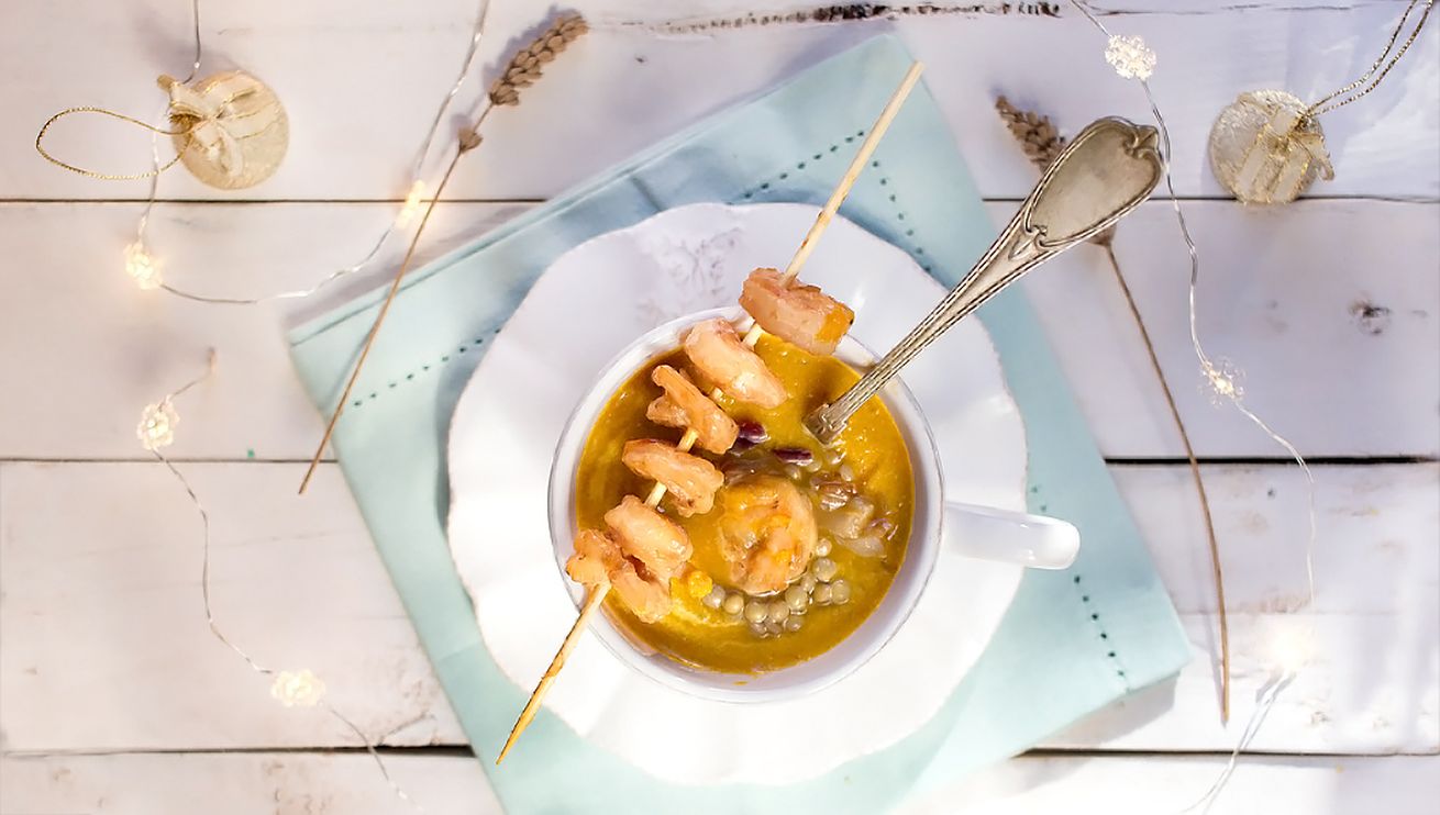 crema di lenticchie con gamberi
