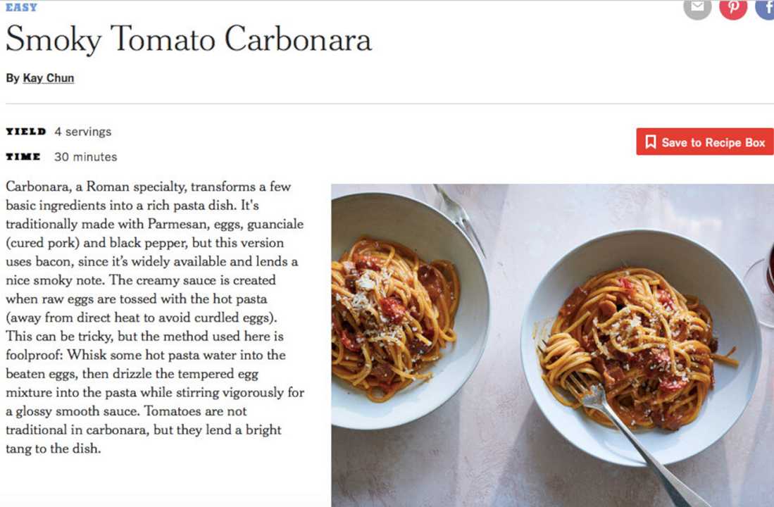 Carbonara con pomodoro: il New York Times scivola sulla ricetta sacra
