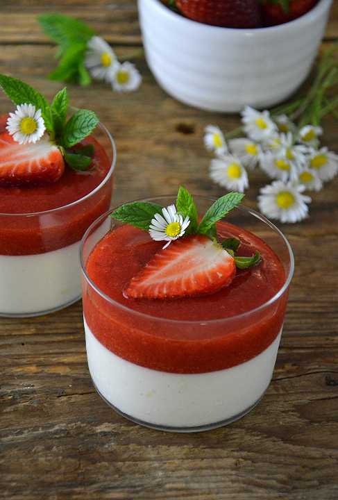 Panna cotta al limone e composta di fragole