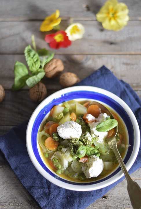 Zuppa leggera con verdure di primavera