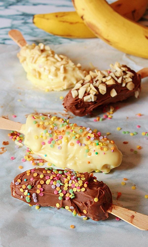 stick di banana ricoperti di cioccolato