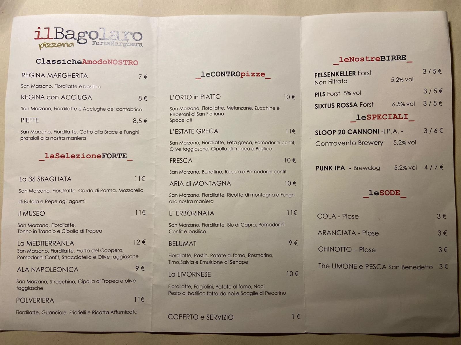 menu bagolaro