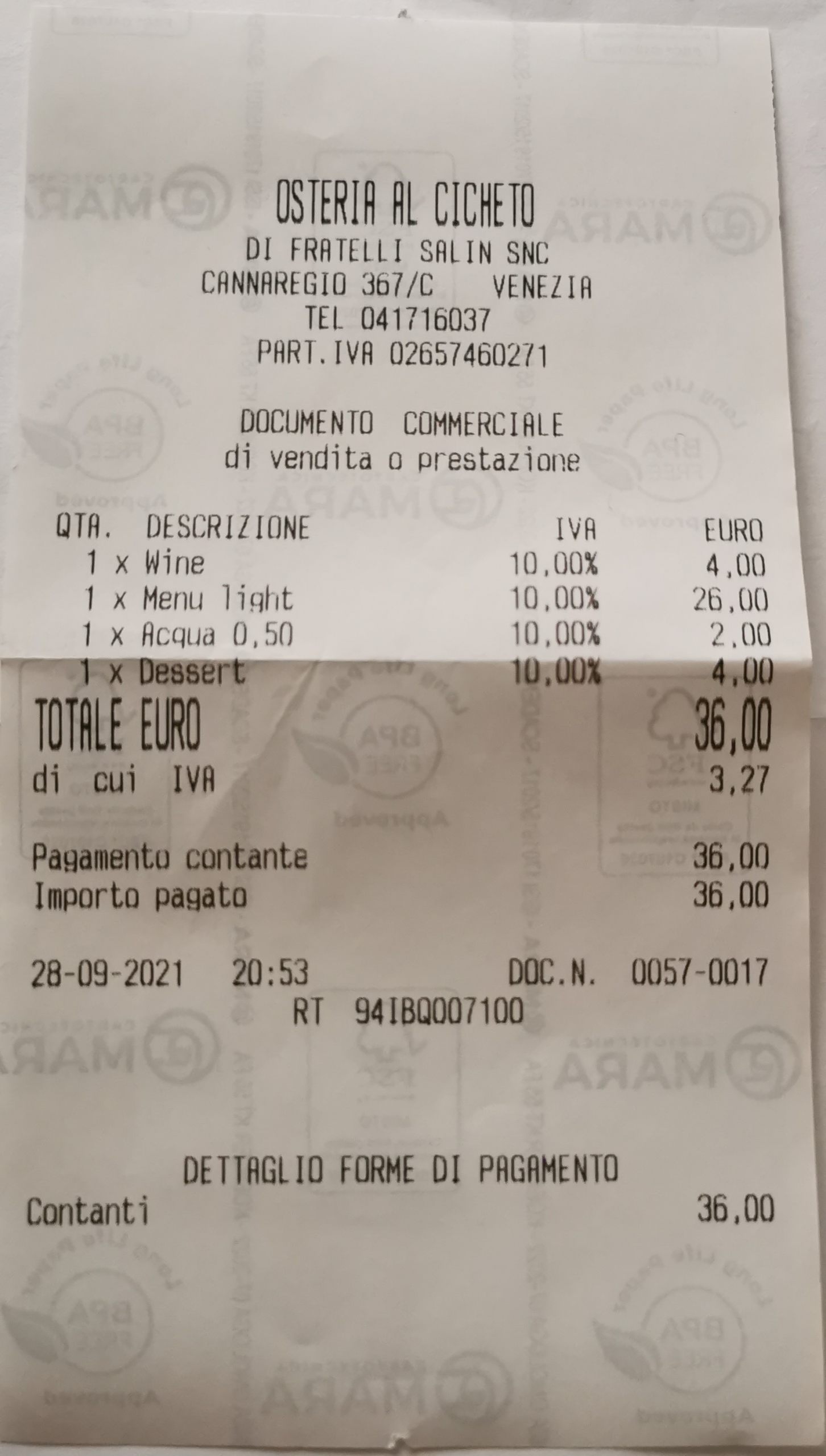 Scontrino Al cicheto