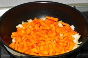 carote e cipolla nel wok