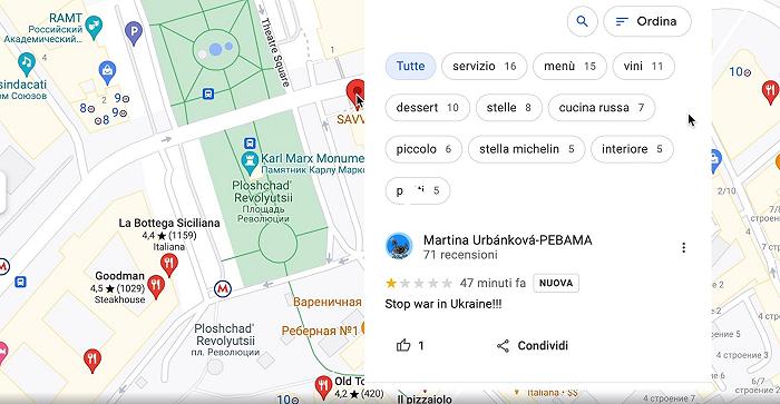 Ucraina: su Google Maps le recensioni dei ristoranti russi diventano notizie sulla guerra