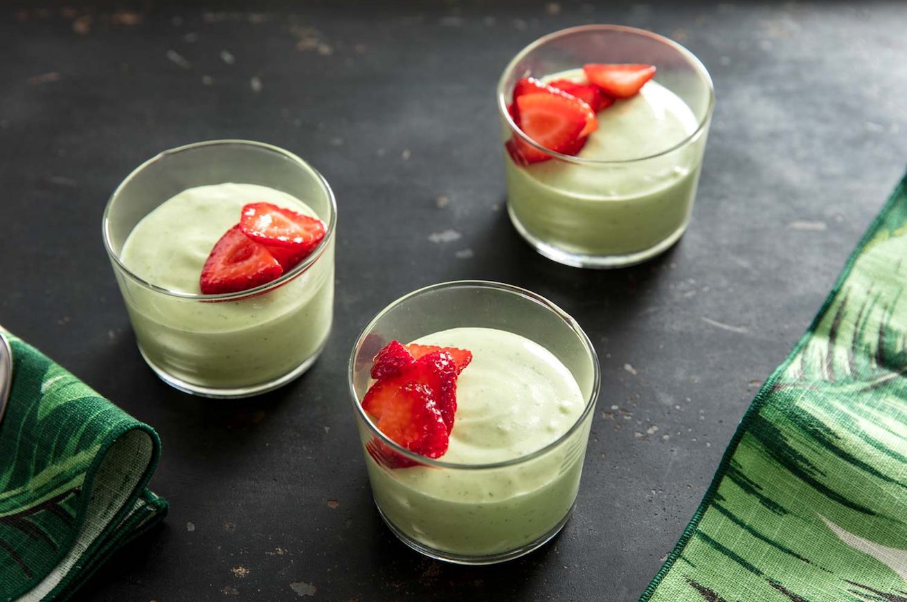 mousse basilico fragole e pinoli