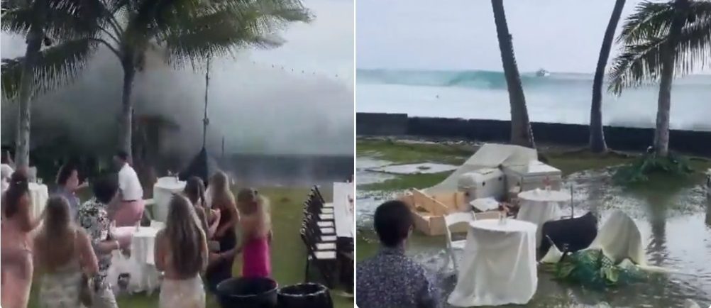 Hawaii: onda anomala distrugge un pranzo di matrimonio sulla spiaggia, si salva solo la torta