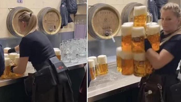 Birra, portare 12 boccali insieme vi renderà celebrità di internet