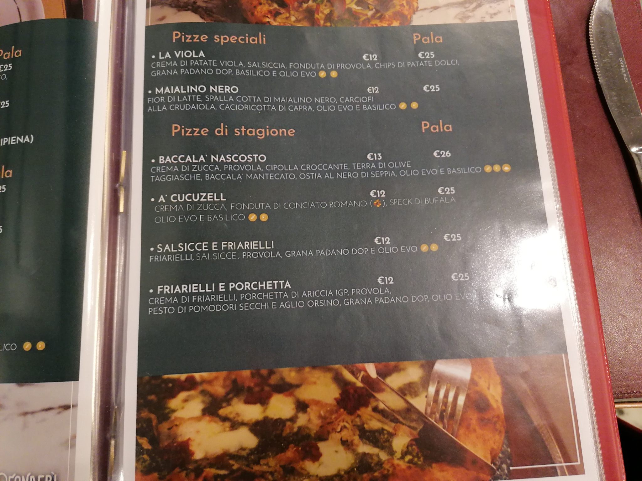Fonderì pizzeria menu