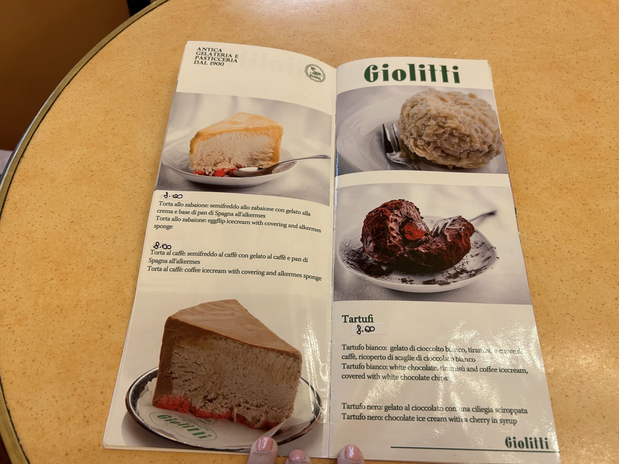 Giolitti Roma menu torte gelato