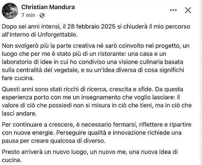 Annuncio chef Mandura Facebook