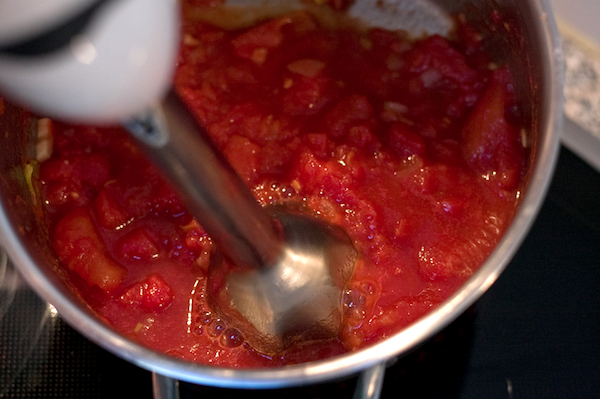 preparazione ketchup, frullatore