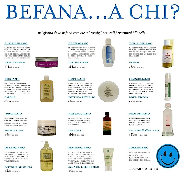 La pubblicità di Eataly per la Befana dedicata ai cosmetici
