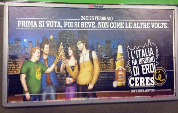 ceres, elezioni, birra, pubblicità, spot, eroi