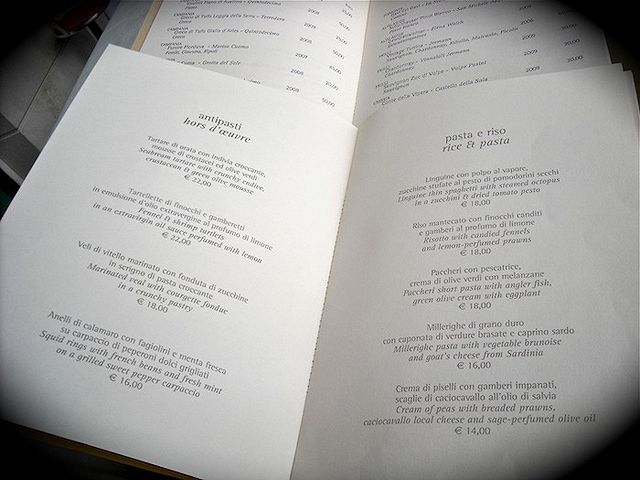 Il menù del ristorante Caruso